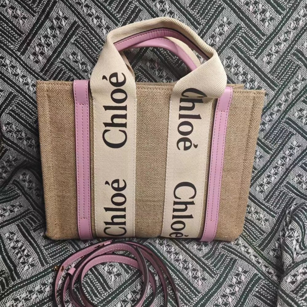 Chloé Woody small eco-friendly linen tote bag